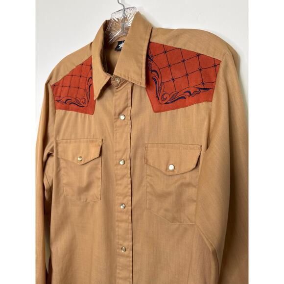 70's Easy Does It Western Pearl Snap Shirt Embroidered Yoke USA cowboycore M - Picture 10 of 14